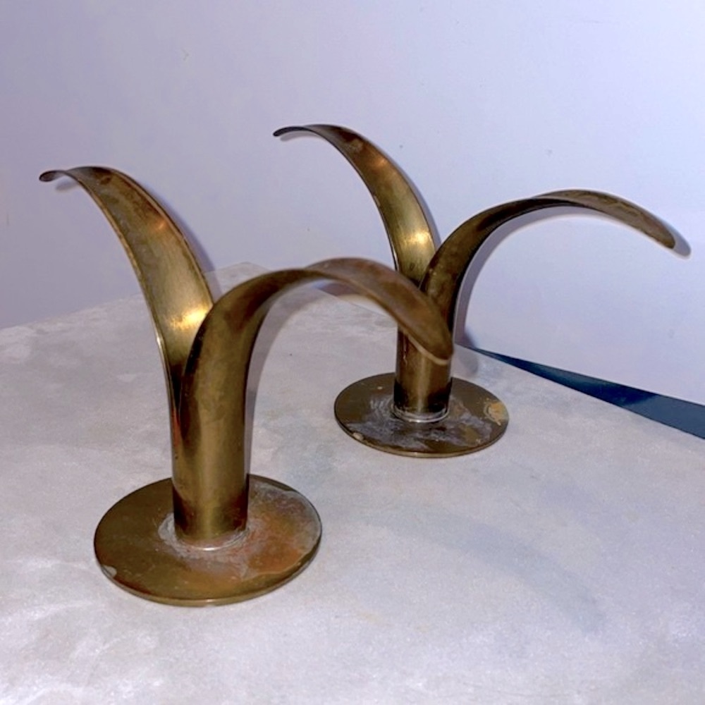 Ystad Metall Pair of Brass Bjork Liljan Candleholders Designed by Ivar Ahlenius - Picture 3 of 16